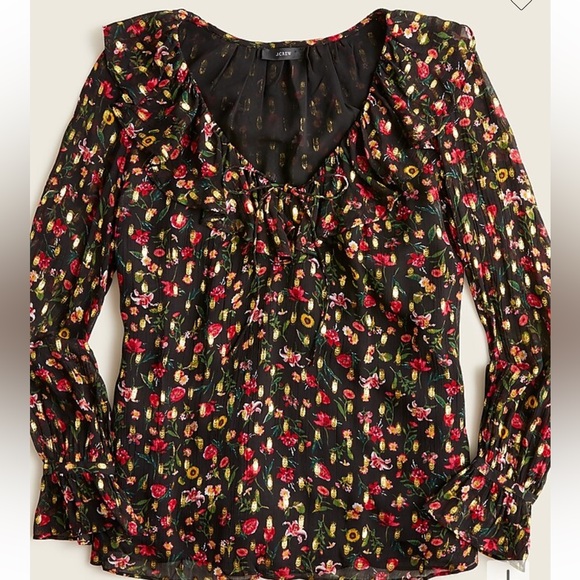 NWT J Crew Ruffleneck Top Midnight Vintage floral size L - Picture 1 of 3